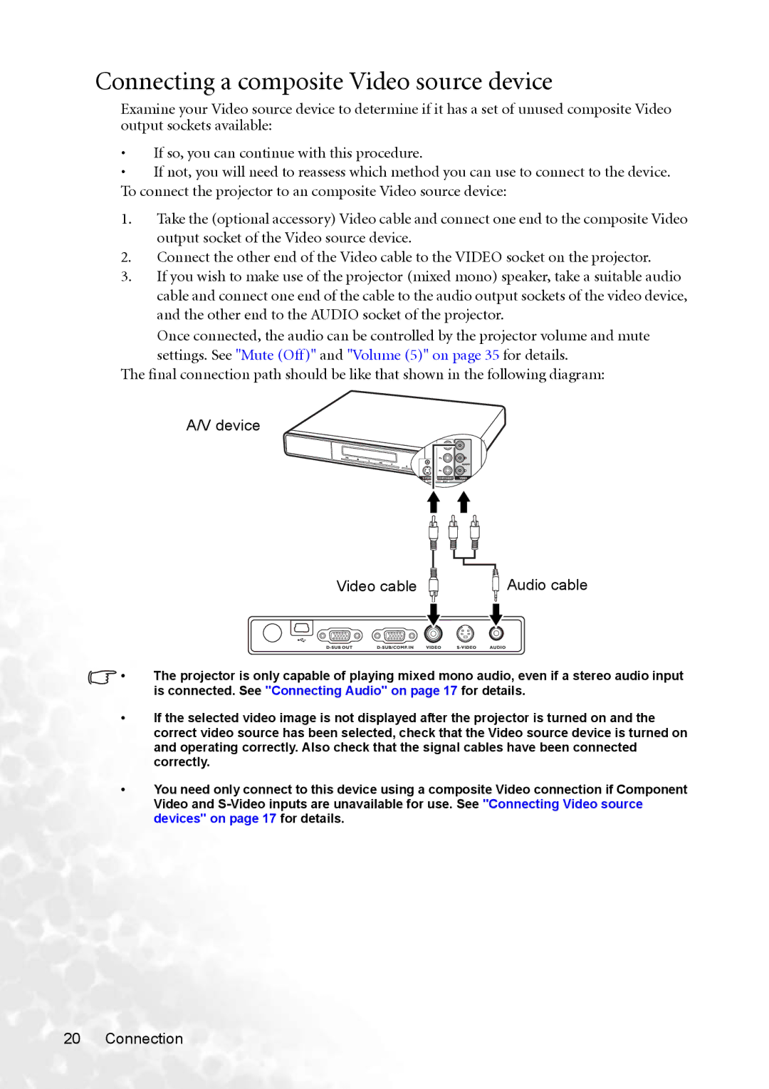 BenQ CP220 user manual Connecting a composite Video source device 