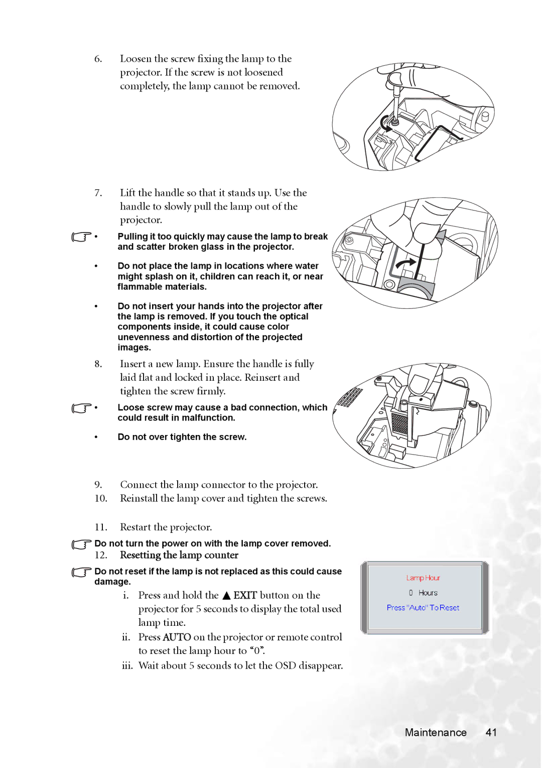 BenQ CP220 user manual Resetting the lamp counter 