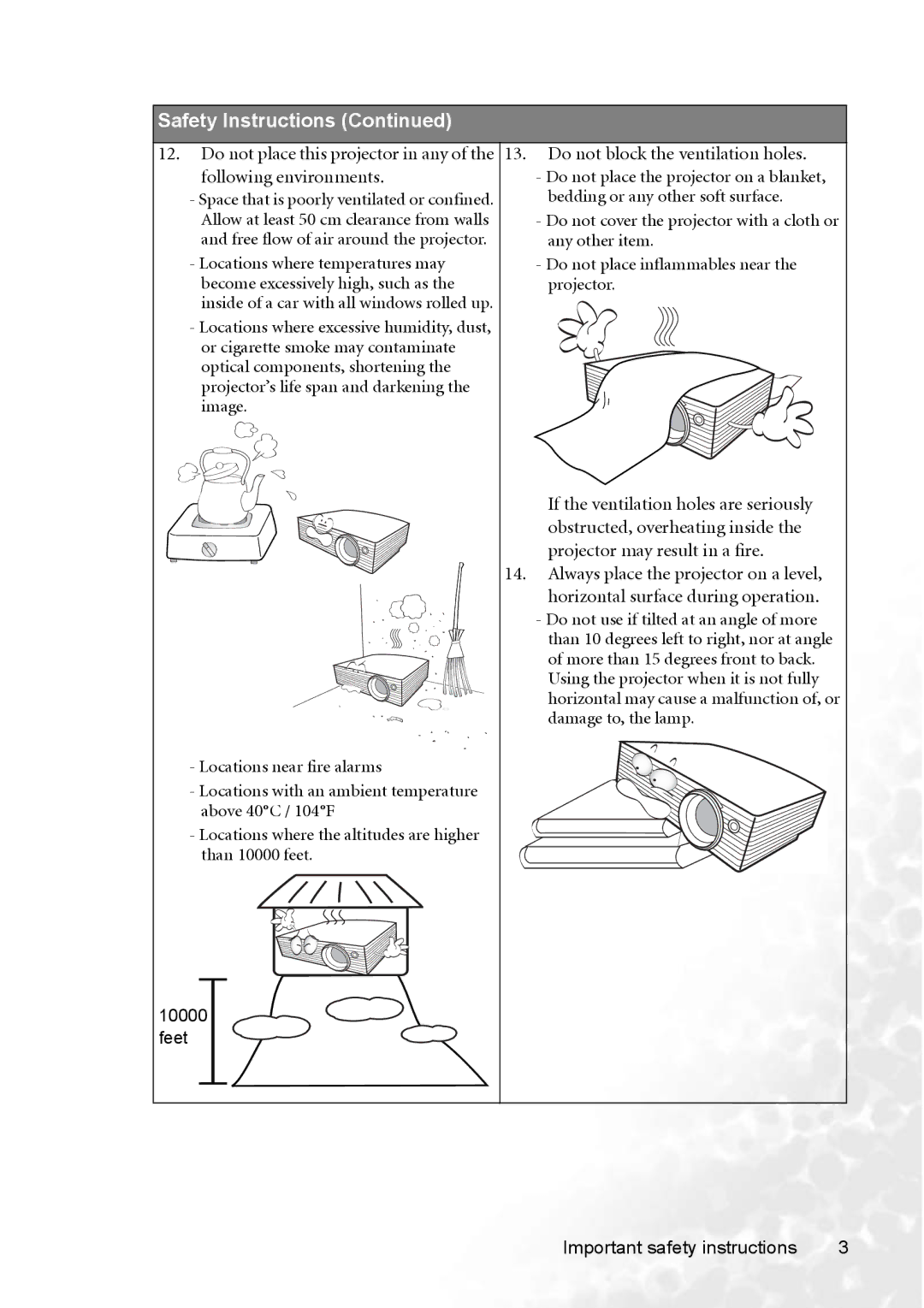 BenQ CP220 user manual Bedding or any other soft surface 