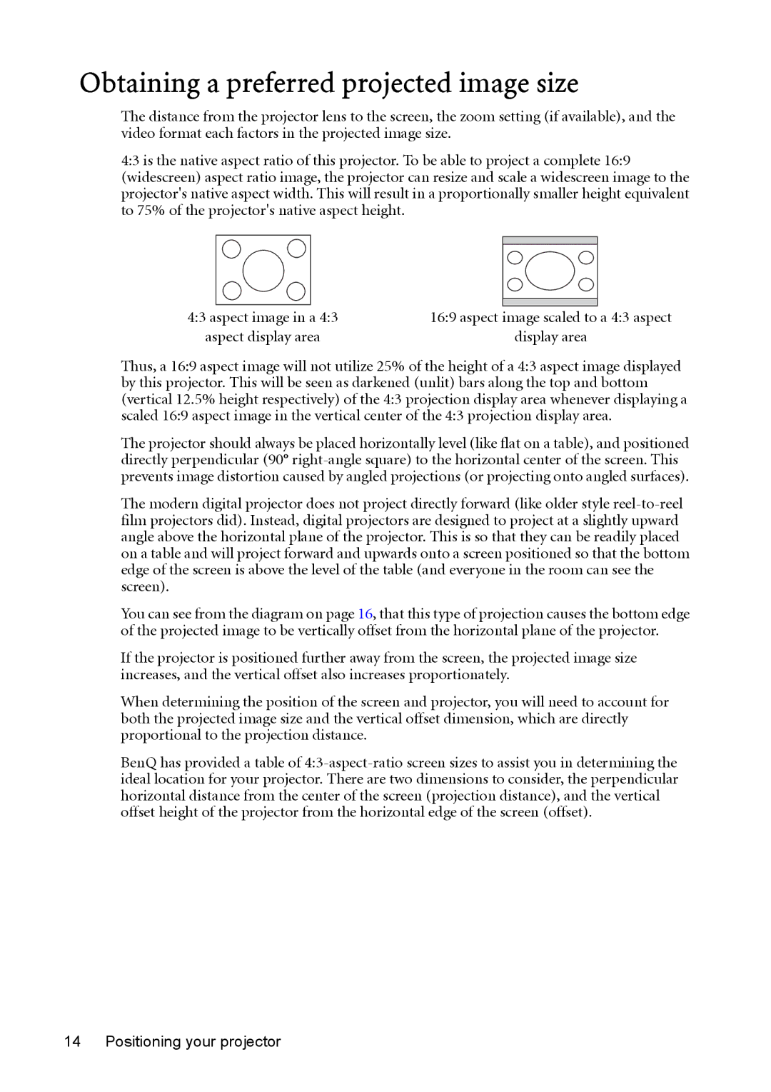 BenQ cp270 user manual Obtaining a preferred projected image size 