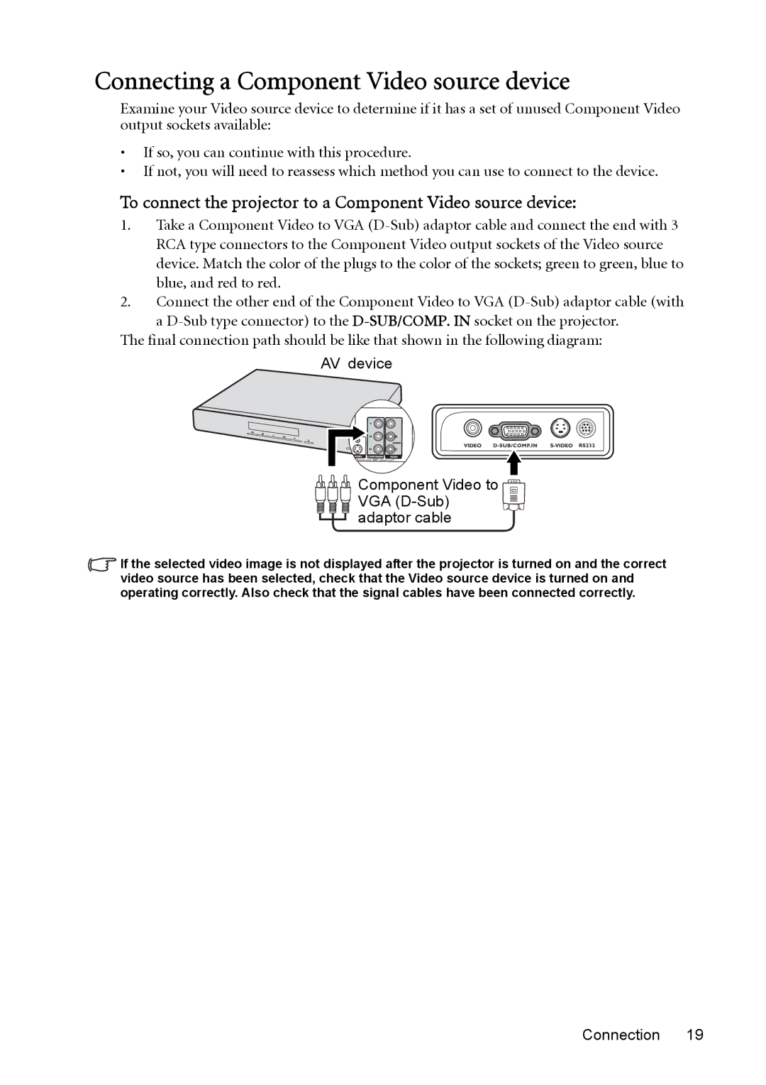 BenQ cp270 Connecting a Component Video source device, To connect the projector to a Component Video source device 