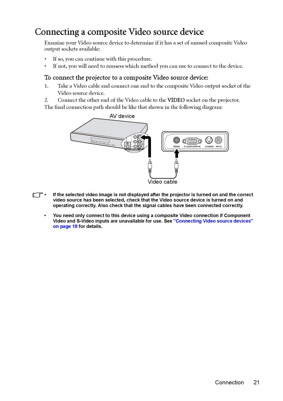 BenQ cp270 Connecting a composite Video source device, To connect the projector to a composite Video source device 