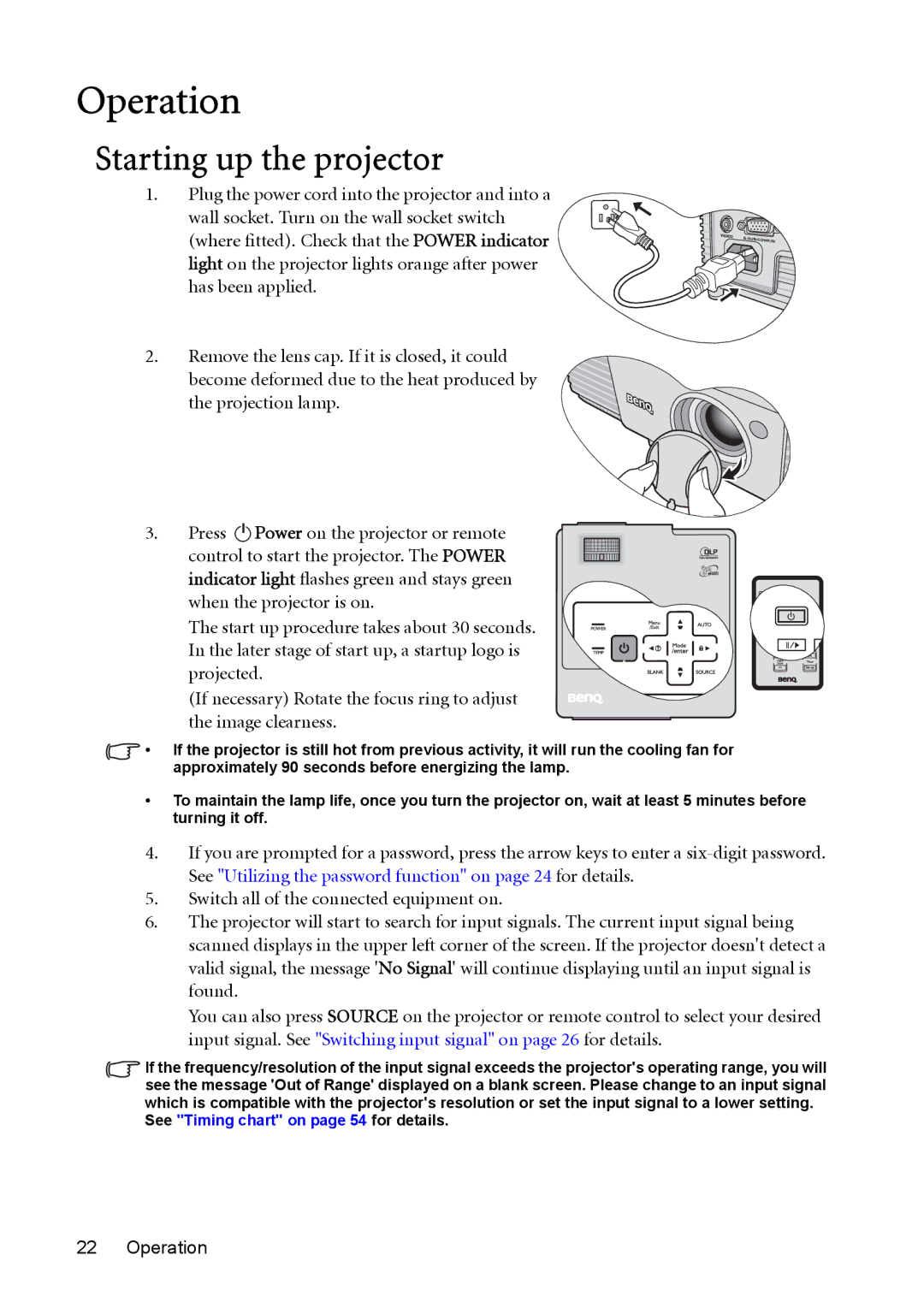 BenQ cp270 user manual Operation, Starting up the projector 