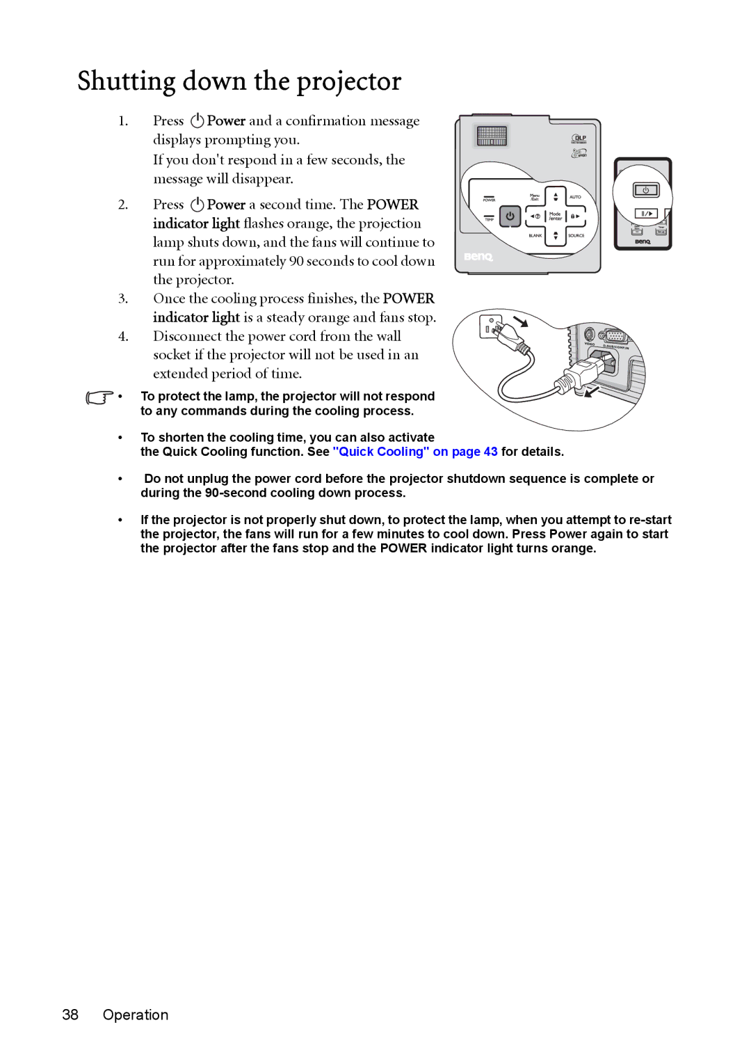 BenQ cp270 user manual Shutting down the projector 