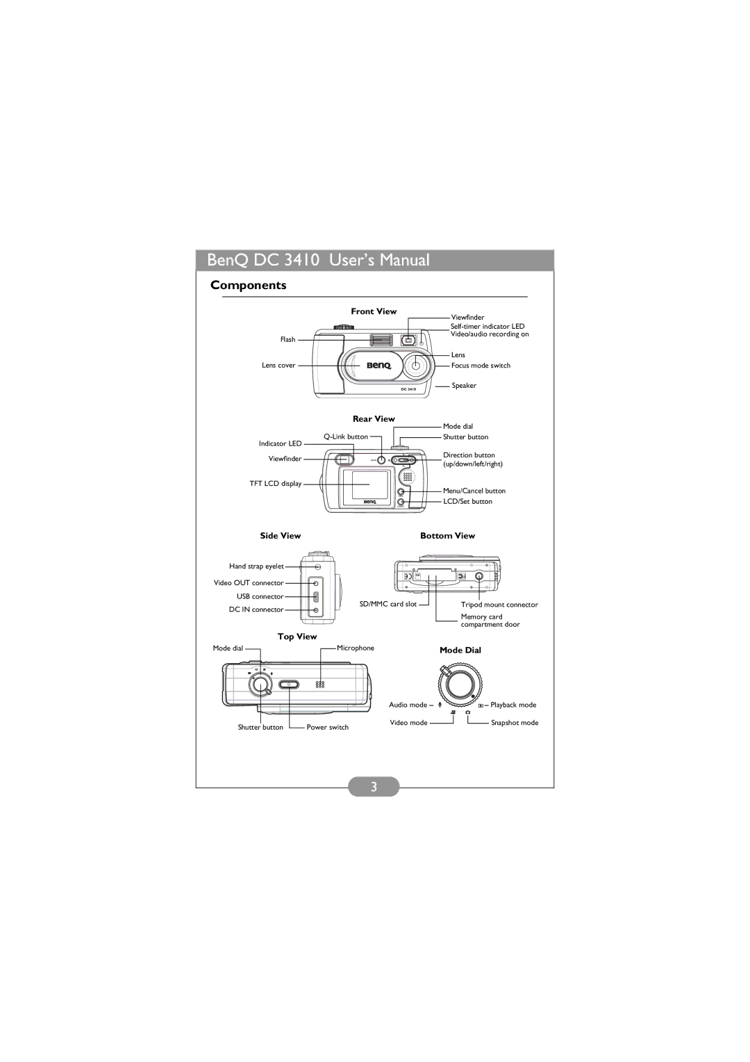 BenQ DC 3410 user manual Components, Front View 