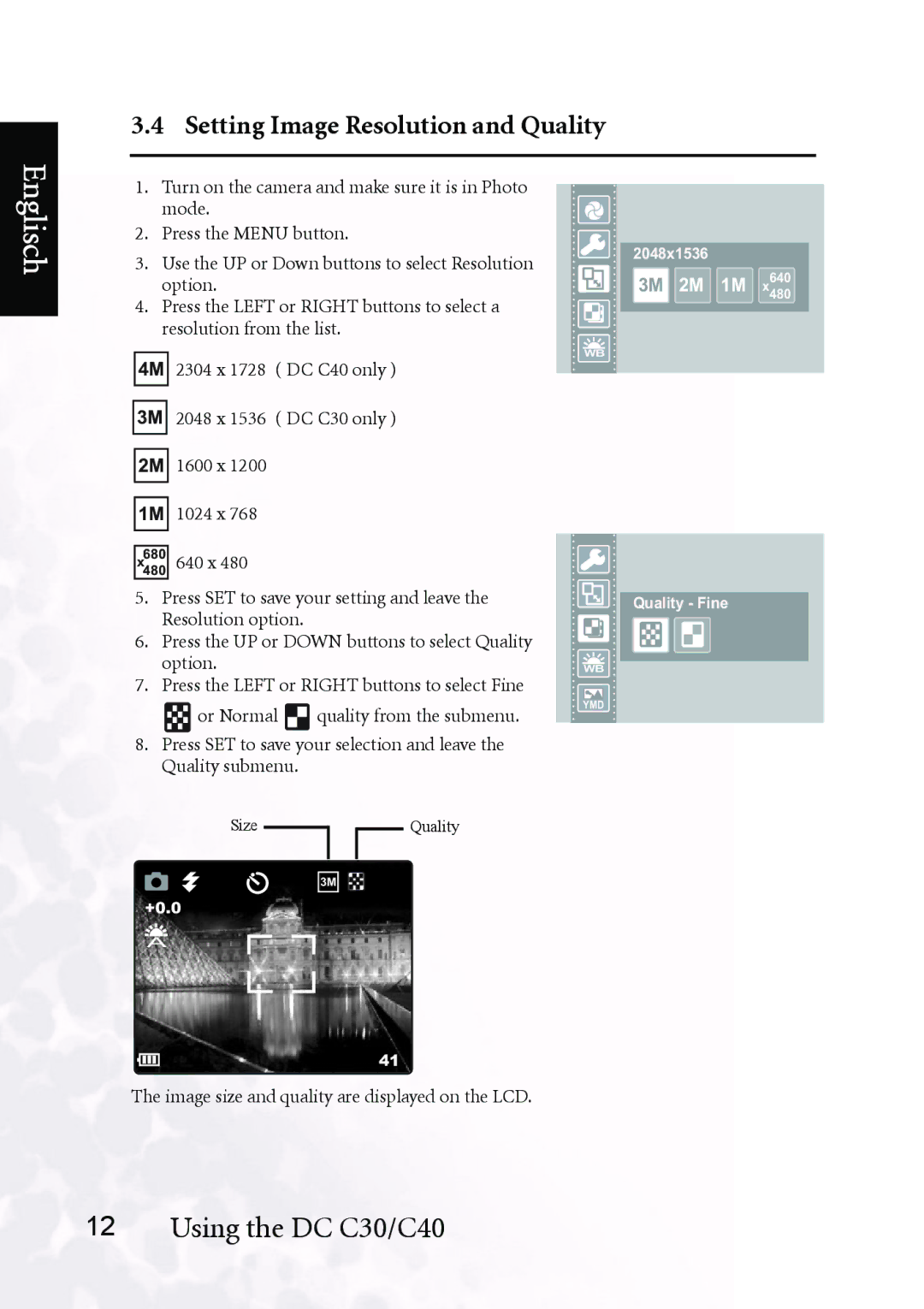 BenQ DC C40, DC C30 user manual Setting Image Resolution and Quality 