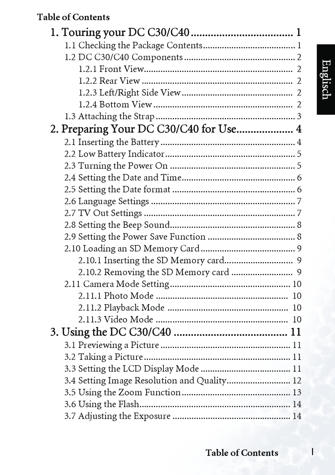 BenQ DC C40 Table of Contents Touring your DC C30/C40, Preparing Your DC C30/C40 for Use, Using the DC C30/C40 