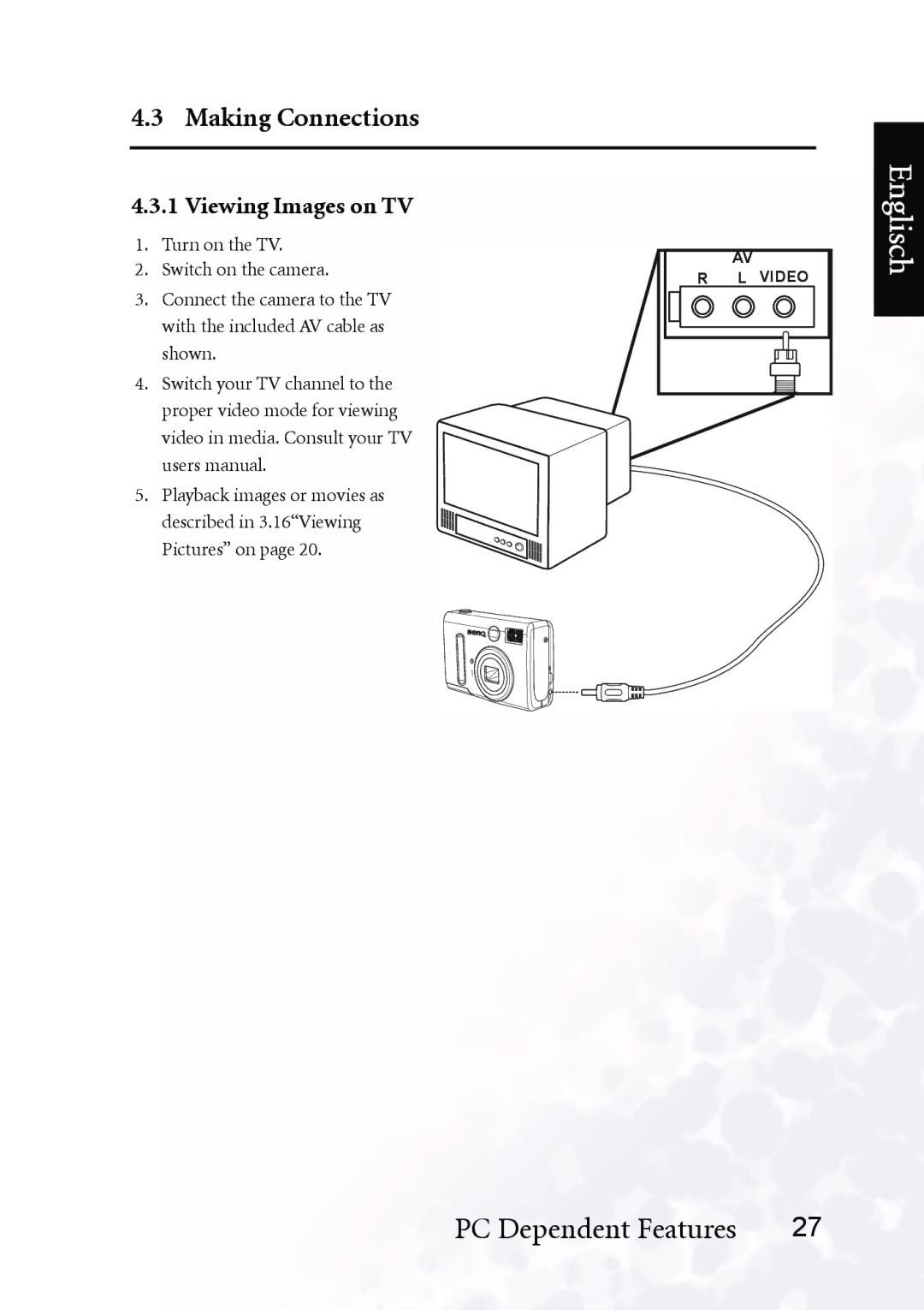 BenQ DC C30, DC C40 user manual Making Connections, Viewing Images on TV 