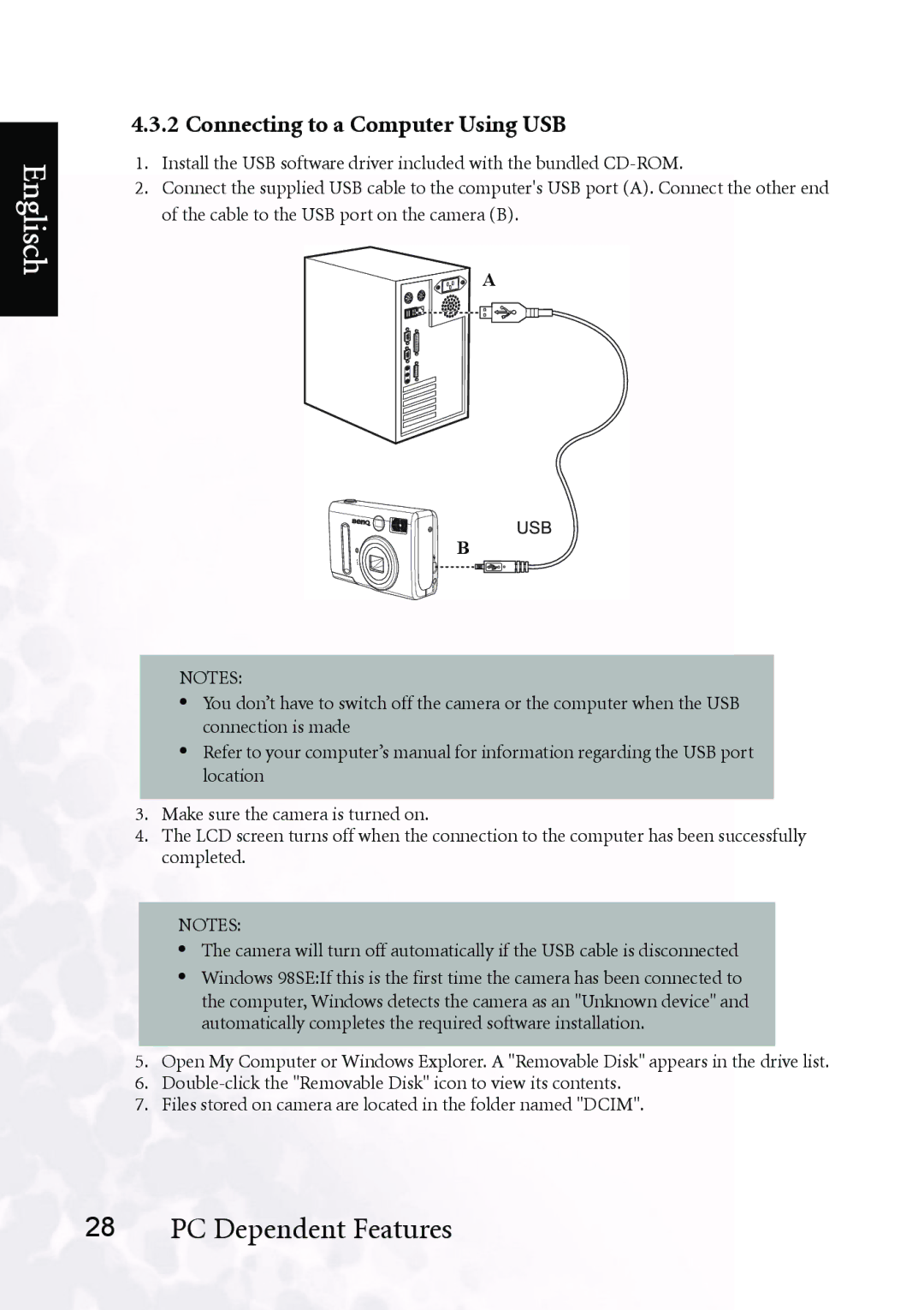 BenQ DC C40, DC C30 user manual Connecting to a Computer Using USB 