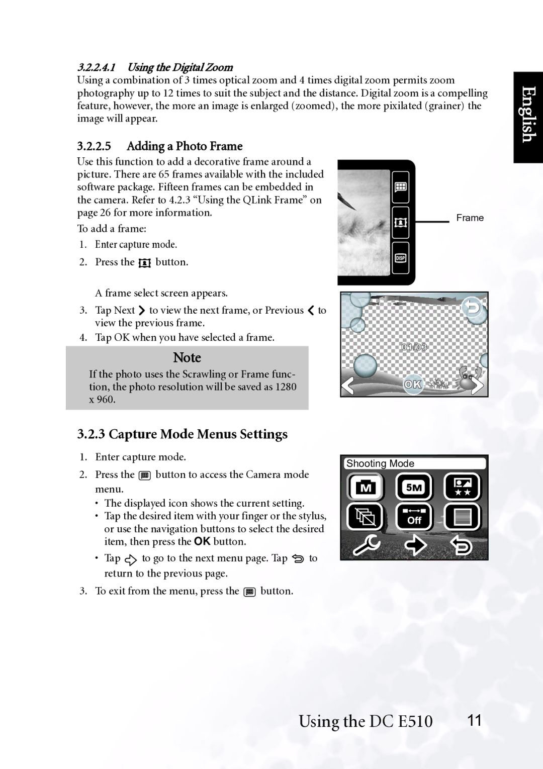 BenQ DC E510 user manual Capture Mode Menus Settings, Adding a Photo Frame 