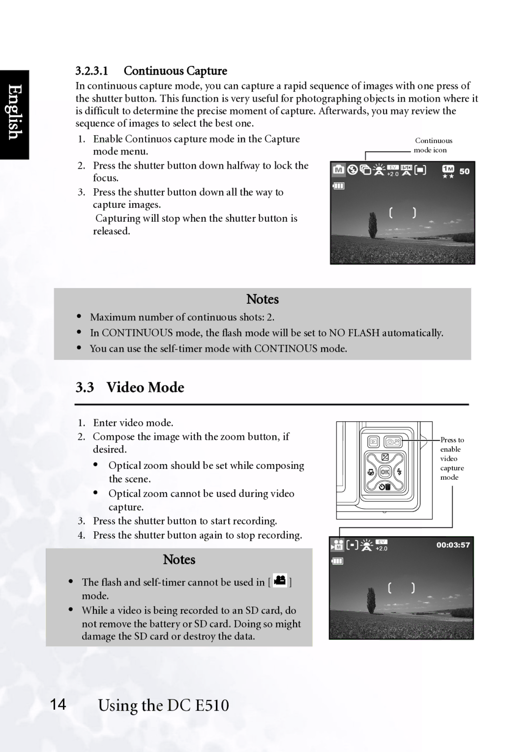 BenQ DC E510 user manual Video Mode, Continuous Capture 