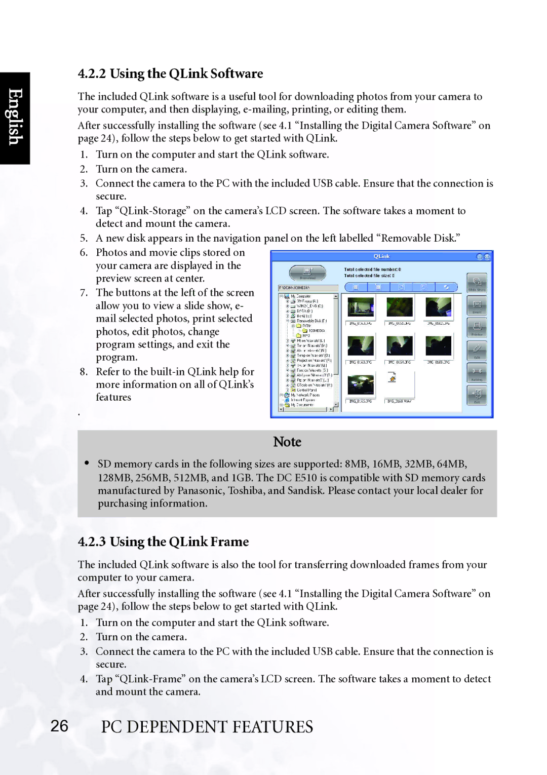 BenQ DC E510 user manual Using the QLink Software, Using the QLink Frame 