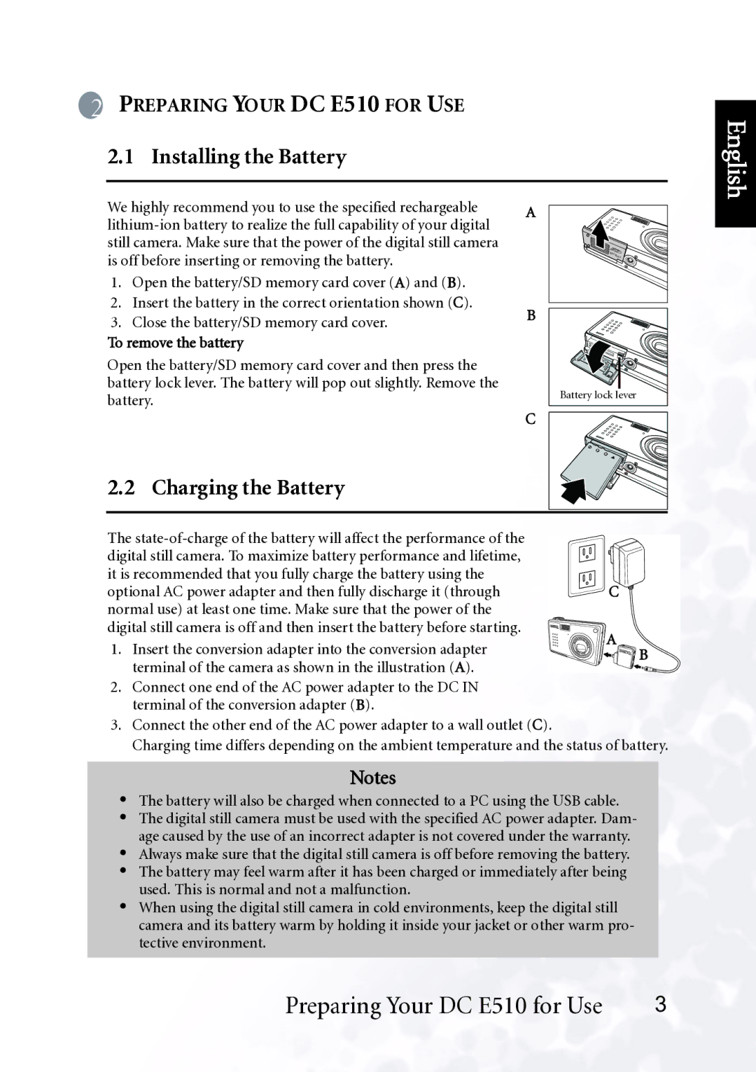 BenQ DC E510 user manual Installing the Battery, Charging the Battery 