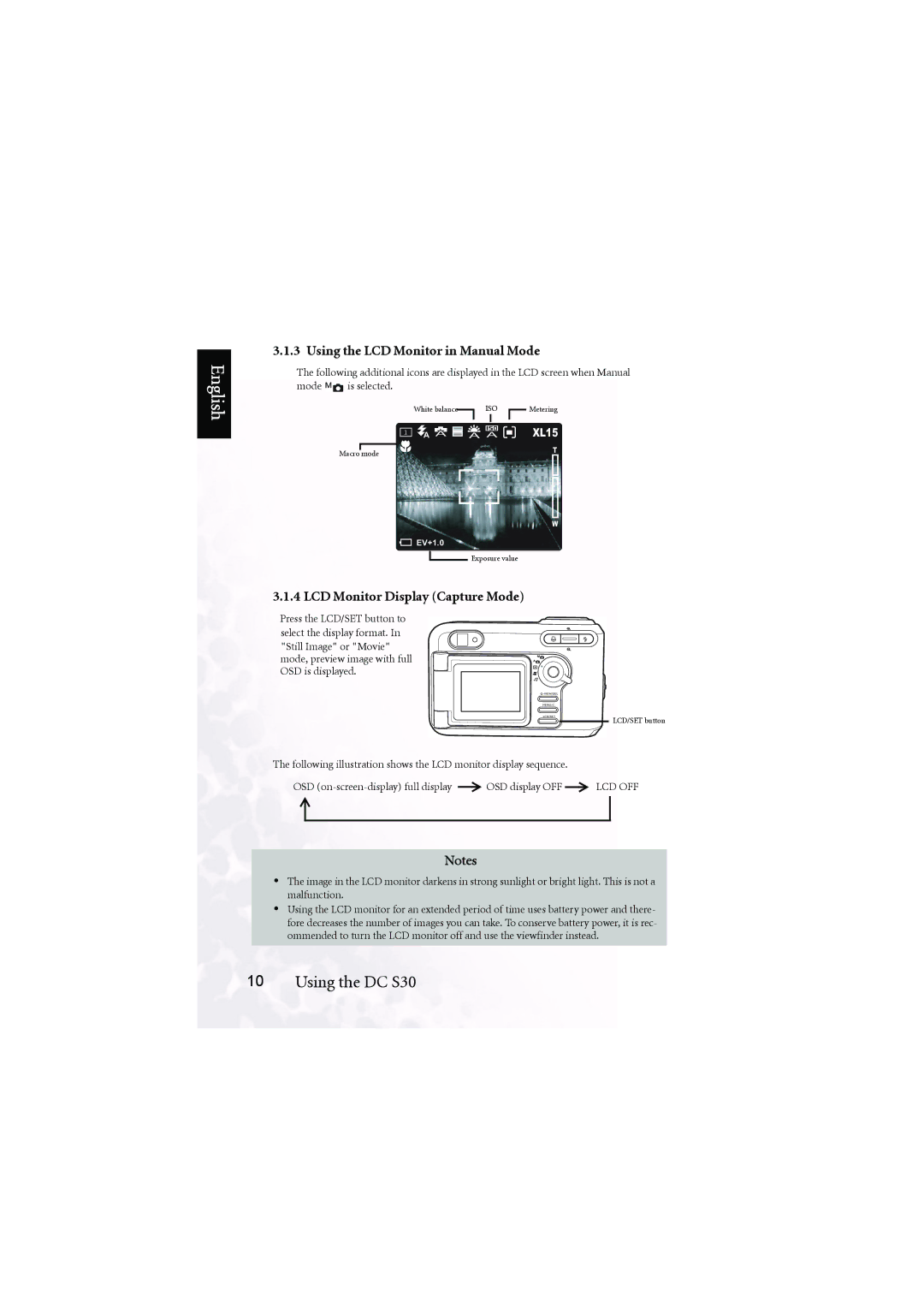 BenQ DC S30 user manual Using the LCD Monitor in Manual Mode, LCD Monitor Display Capture Mode 