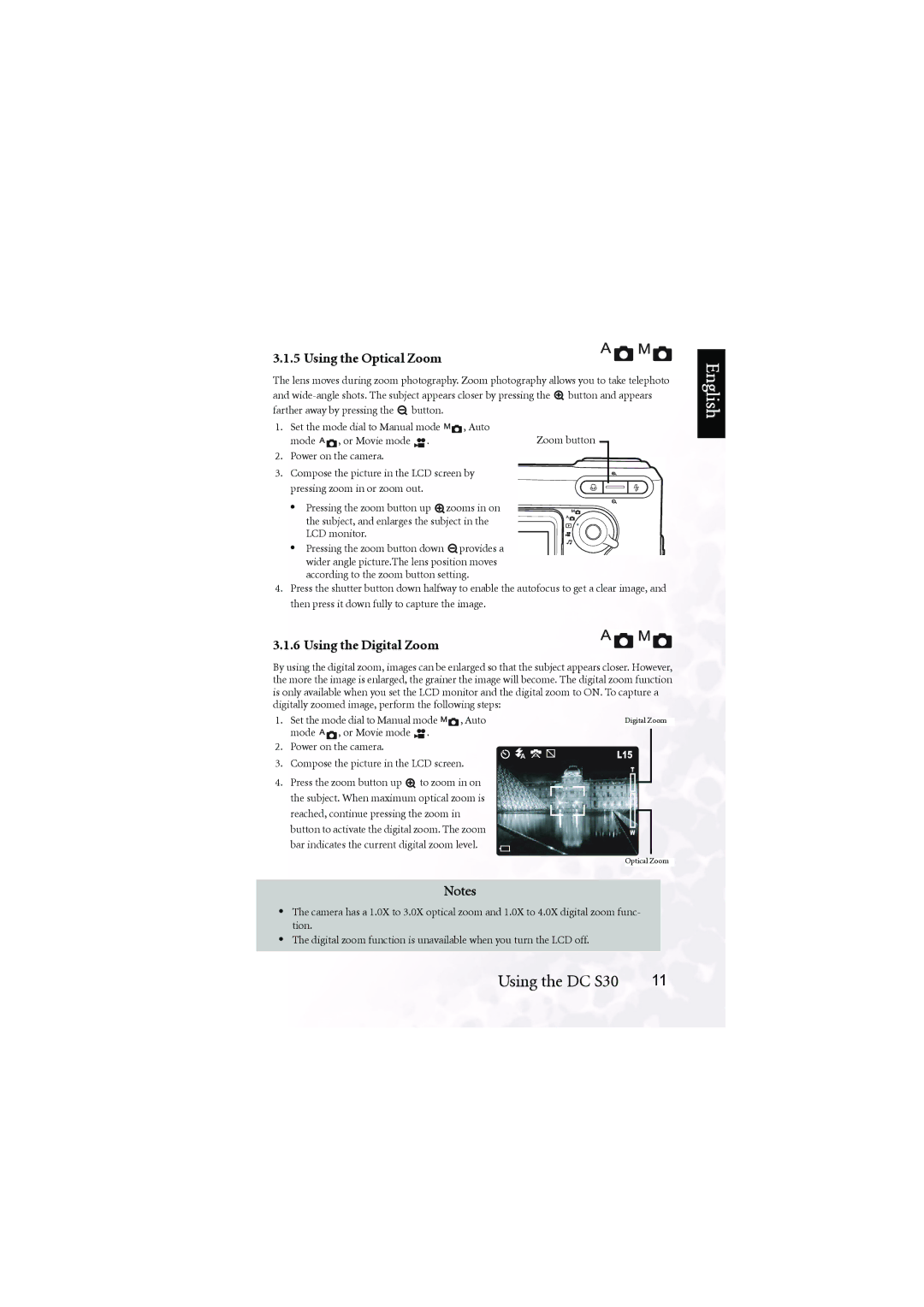 BenQ DC S30 user manual Using the Optical Zoom, Using the Digital Zoom 