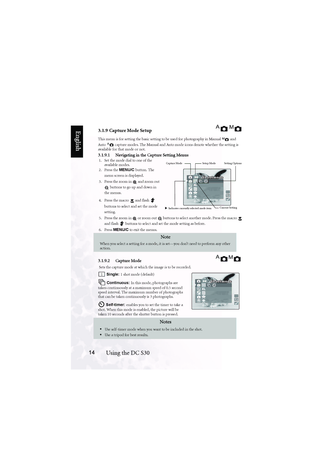 BenQ DC S30 user manual Capture Mode Setup, Navigating in the Capture Setting Menus 