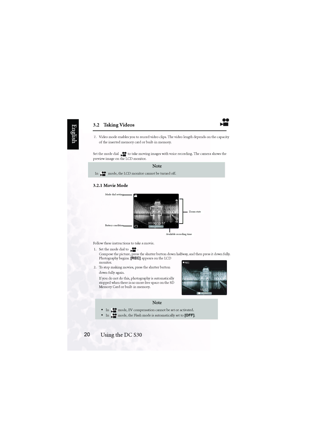 BenQ DC S30 user manual Taking Videos, Movie Mode 