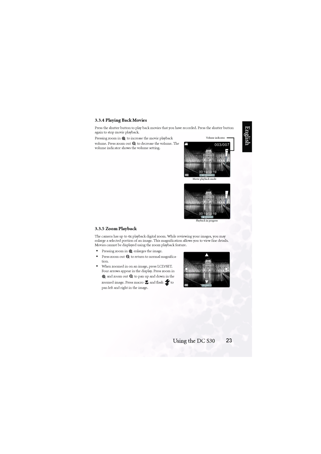 BenQ DC S30 user manual Playing Back Movies, Zoom Playback 