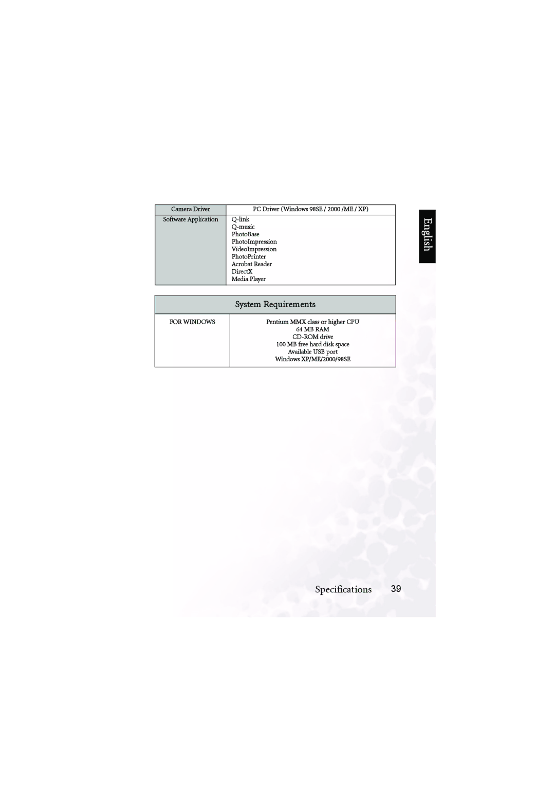 BenQ DC S30 user manual System Requirements 