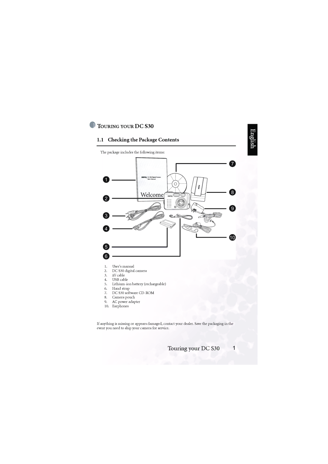 BenQ DC S30 user manual Welcome, Checking the Package Contents 