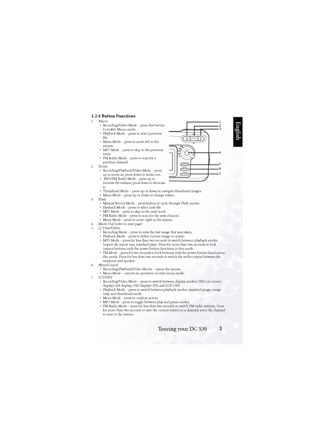 BenQ DC S30 user manual Button Functions 