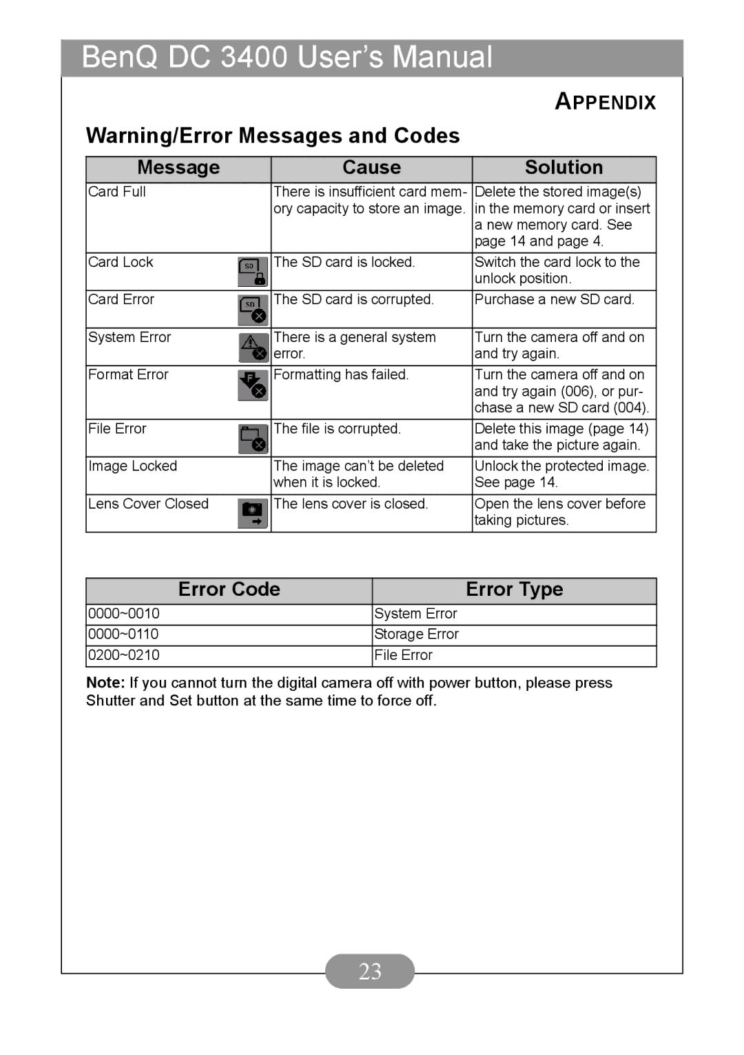 BenQ DC3400 user manual Appendix 