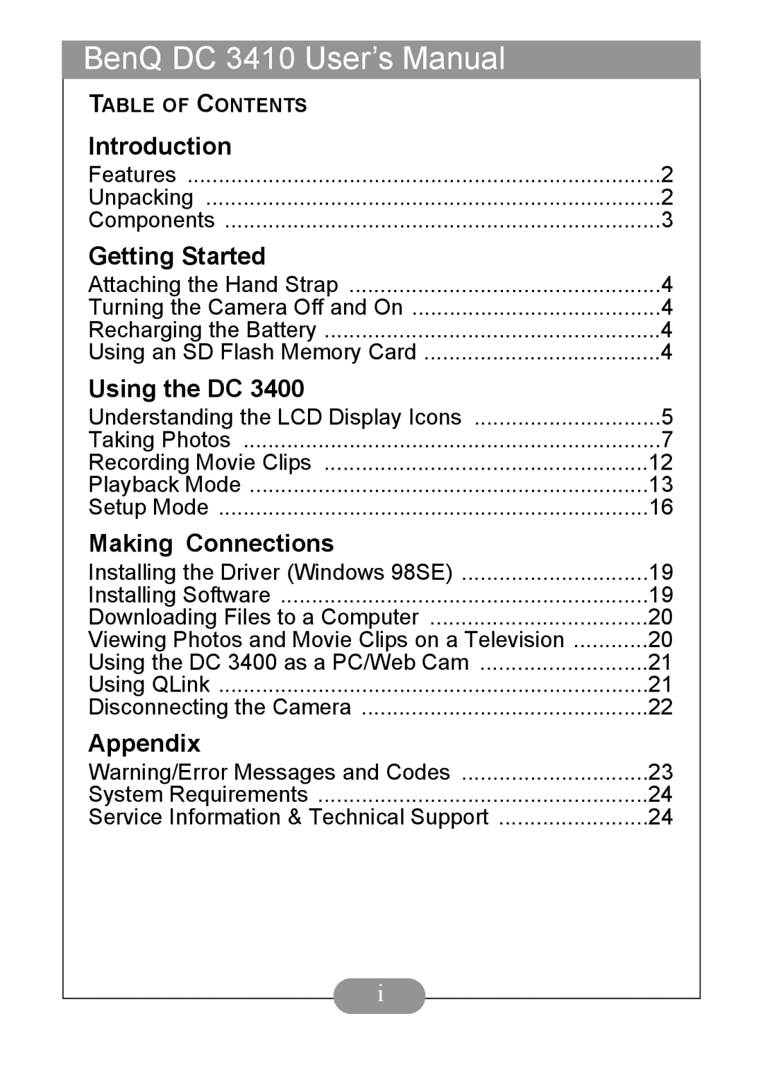 BenQ DC3400 user manual BenQ DC 3410 User’s Manual 