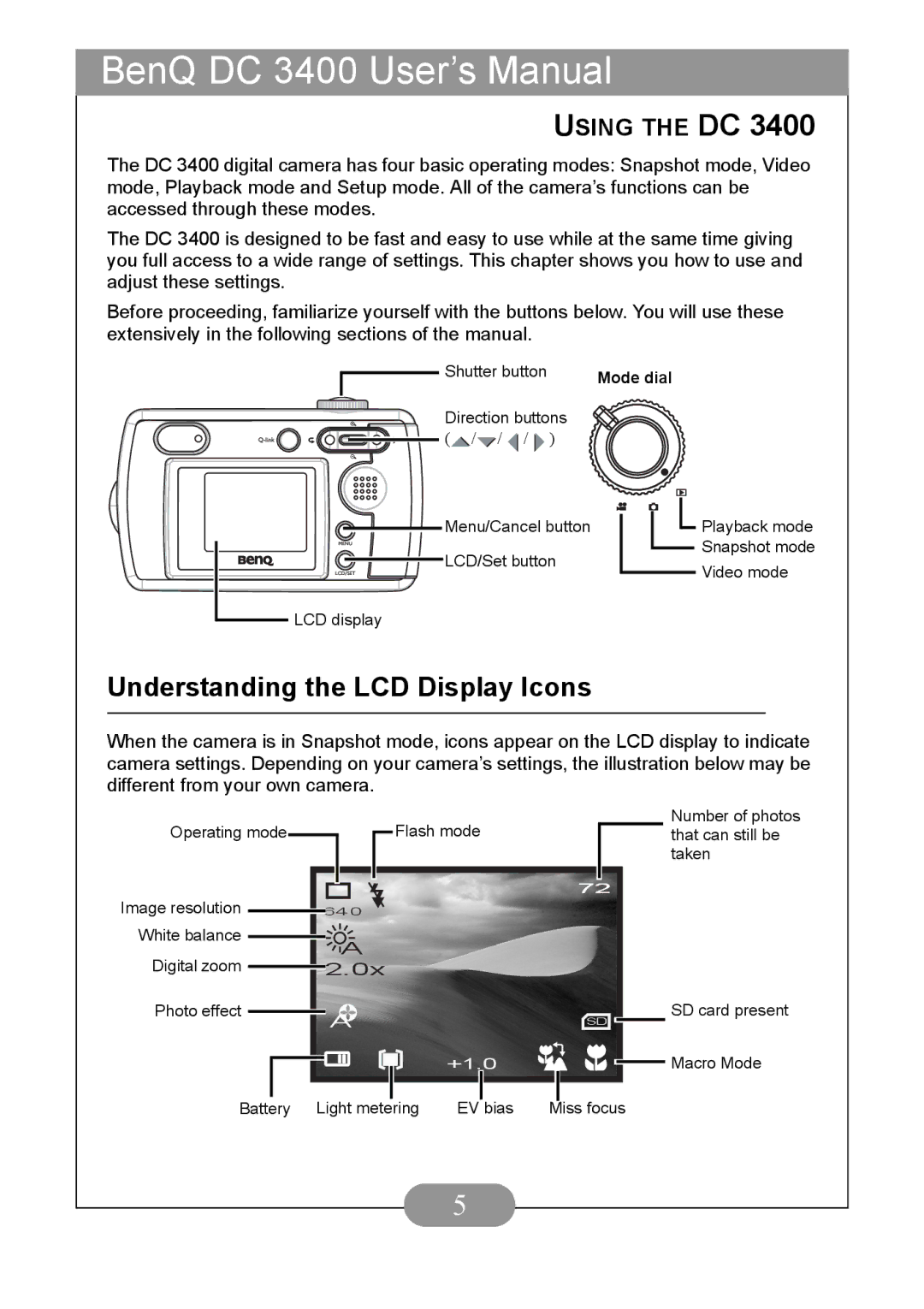 BenQ DC3400 user manual Understanding the LCD Display Icons, Using the DC 