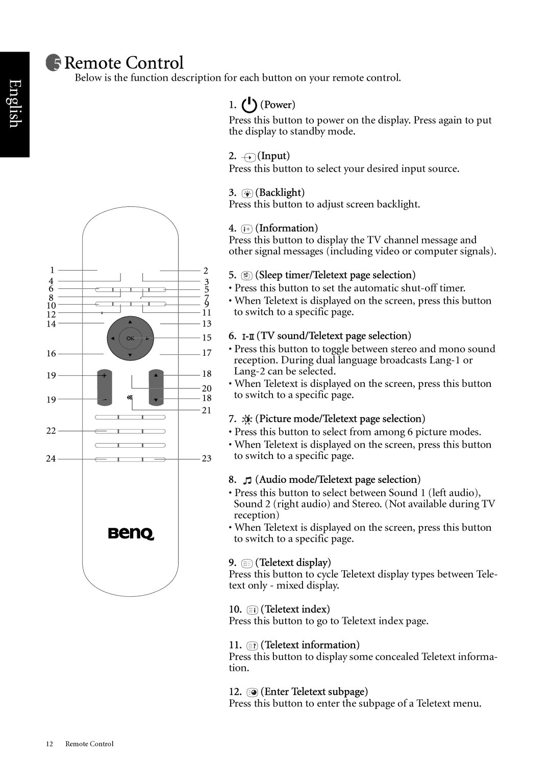 BenQ DV3750 user manual Remote Control 