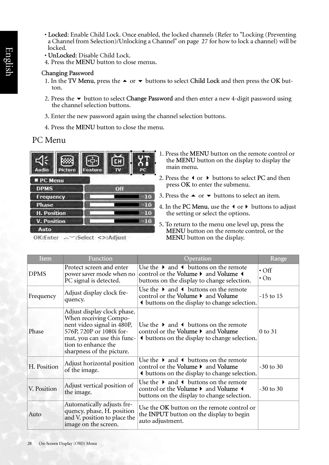 BenQ DV3750 user manual PC Menu, Changing Password 