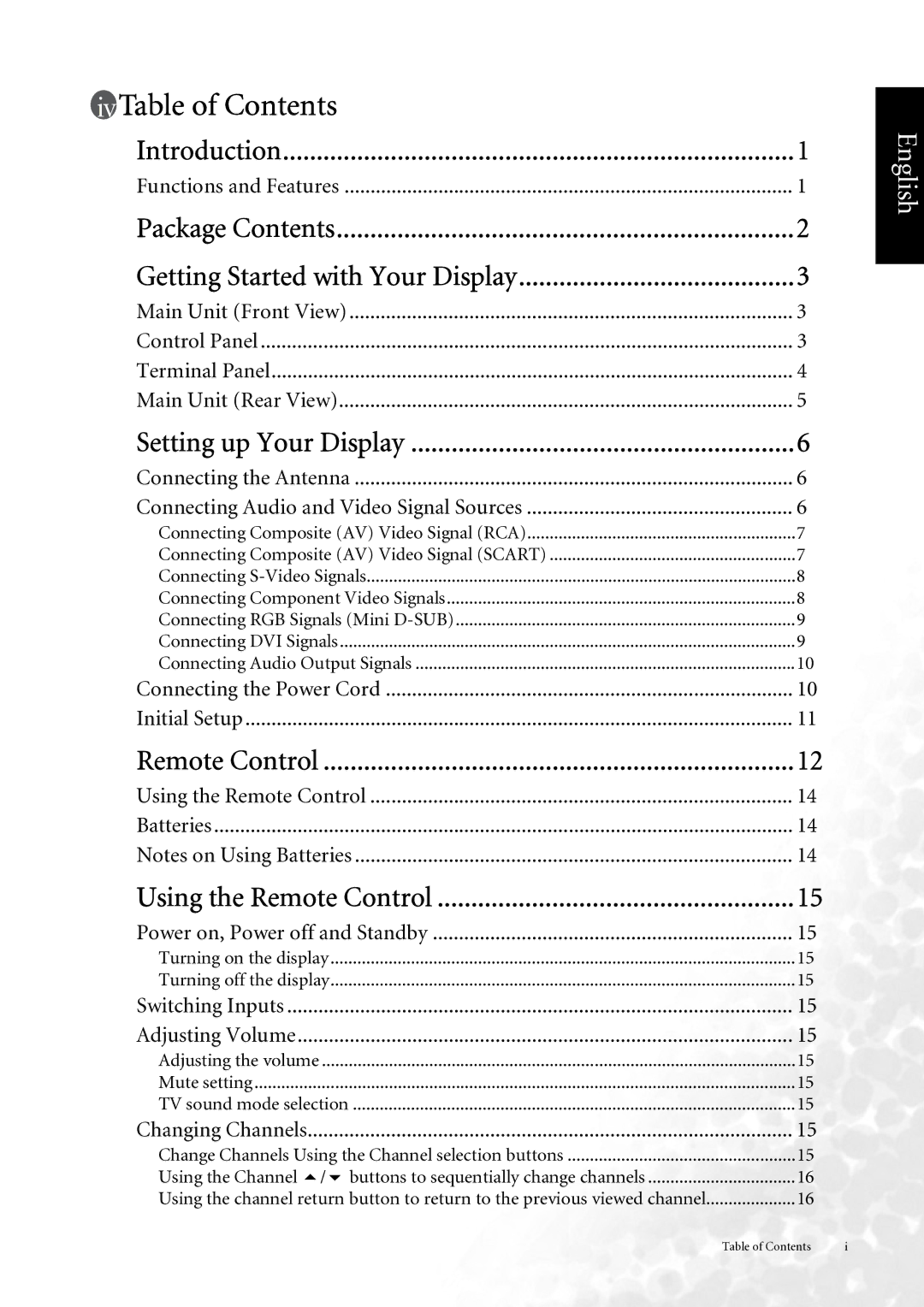 BenQ DV3750 user manual Table of Contents 