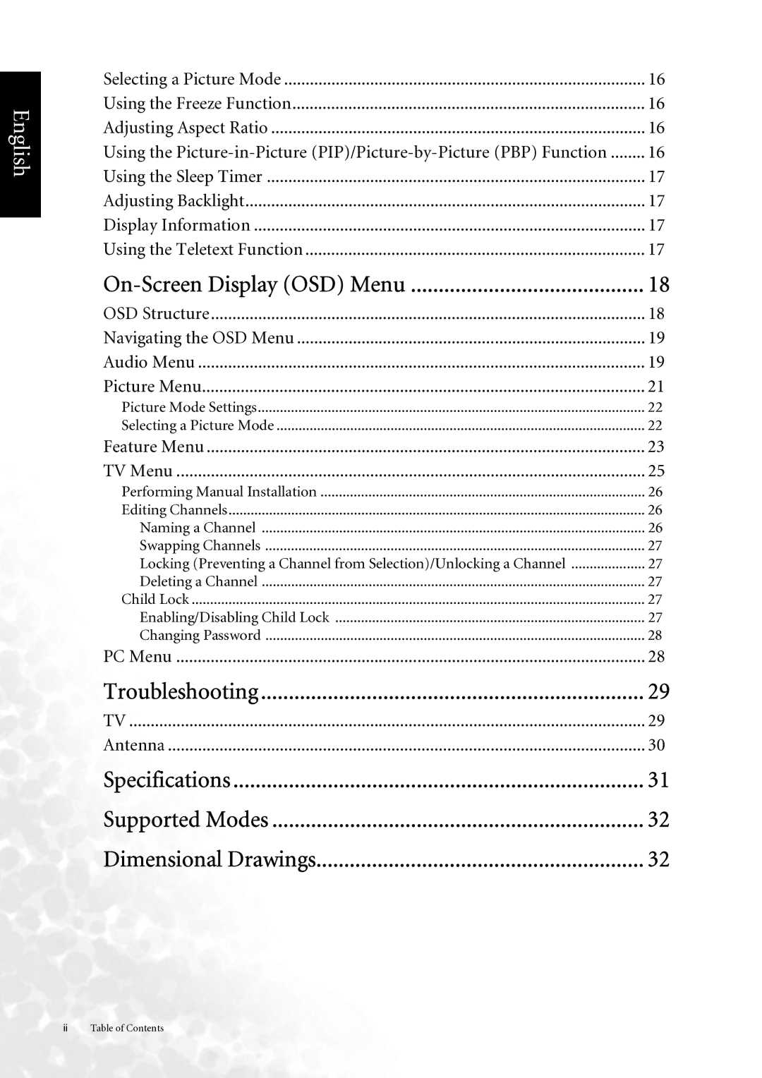 BenQ DV3750 user manual Troubleshooting, Specifications Supported Modes Dimensional Drawings 