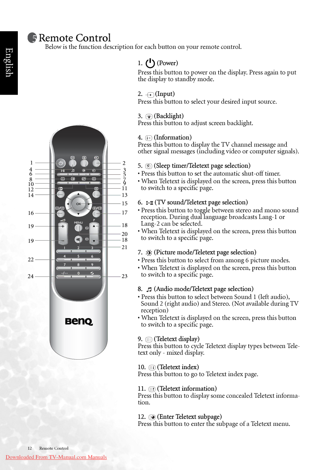 BenQ DV3750 user manual Remote Control 