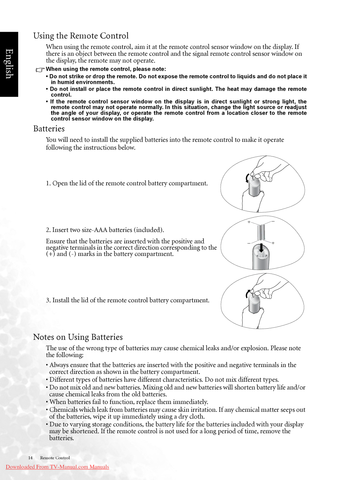 BenQ DV3750 user manual Using the Remote Control, Batteries 