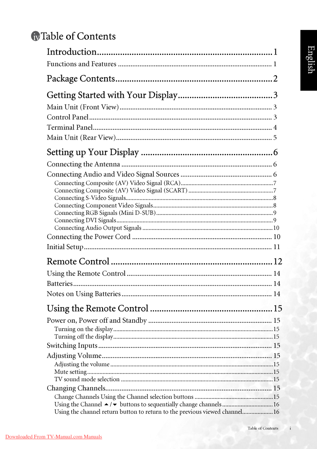 BenQ DV3750 user manual Table of Contents 