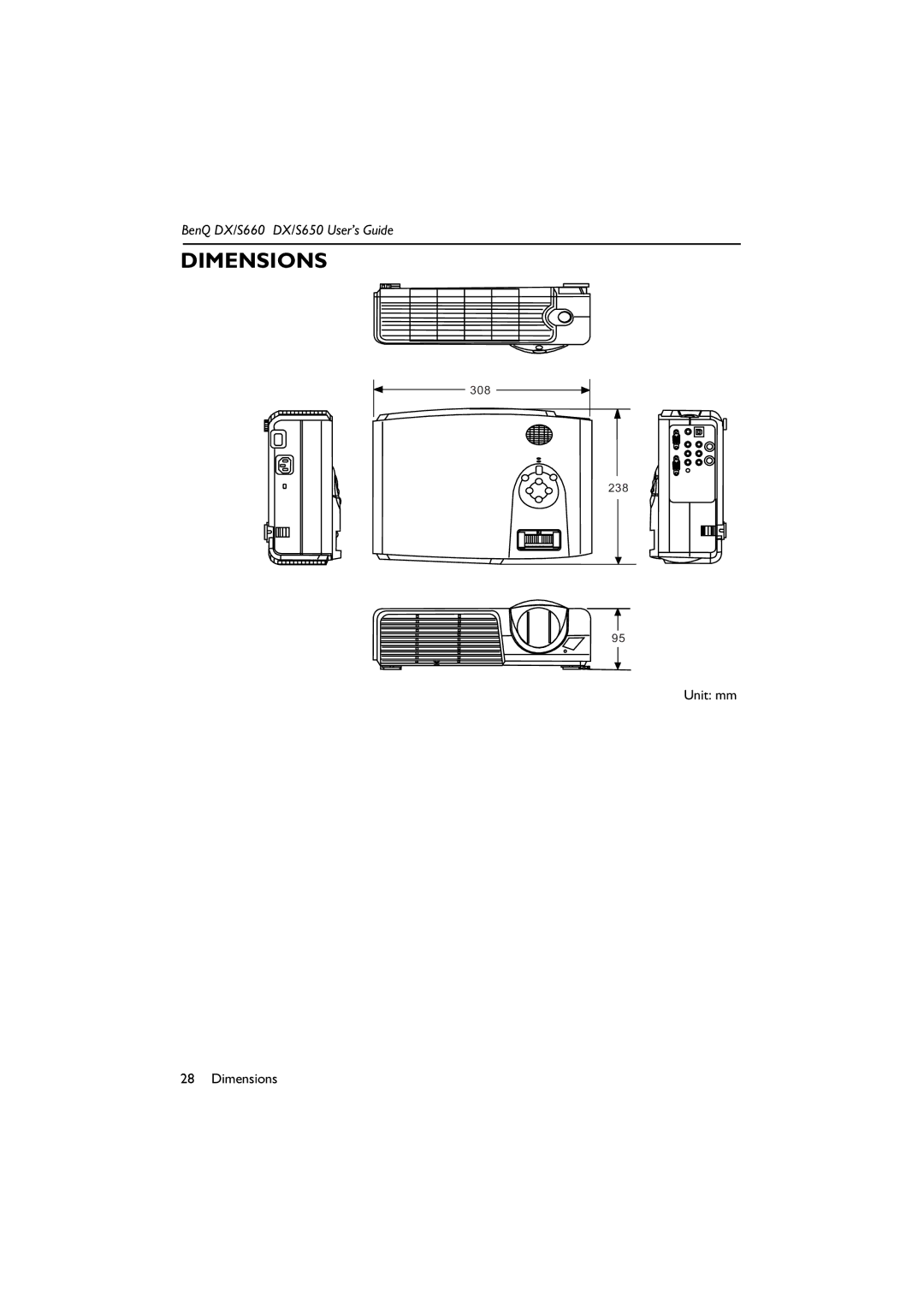 BenQ DX/S660, DX/S650 manual Dimensions 