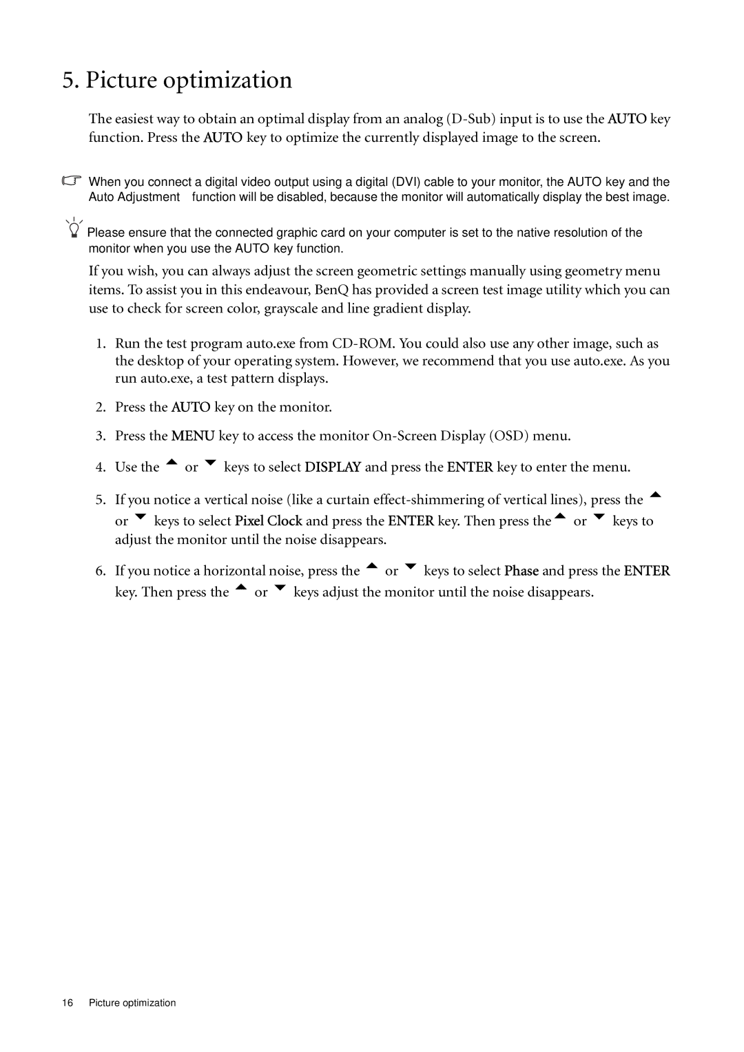 BenQ E2000WA, E900A, E2200WA, E900N, E700N, E700A, E900WN, E900WA user manual Picture optimization 