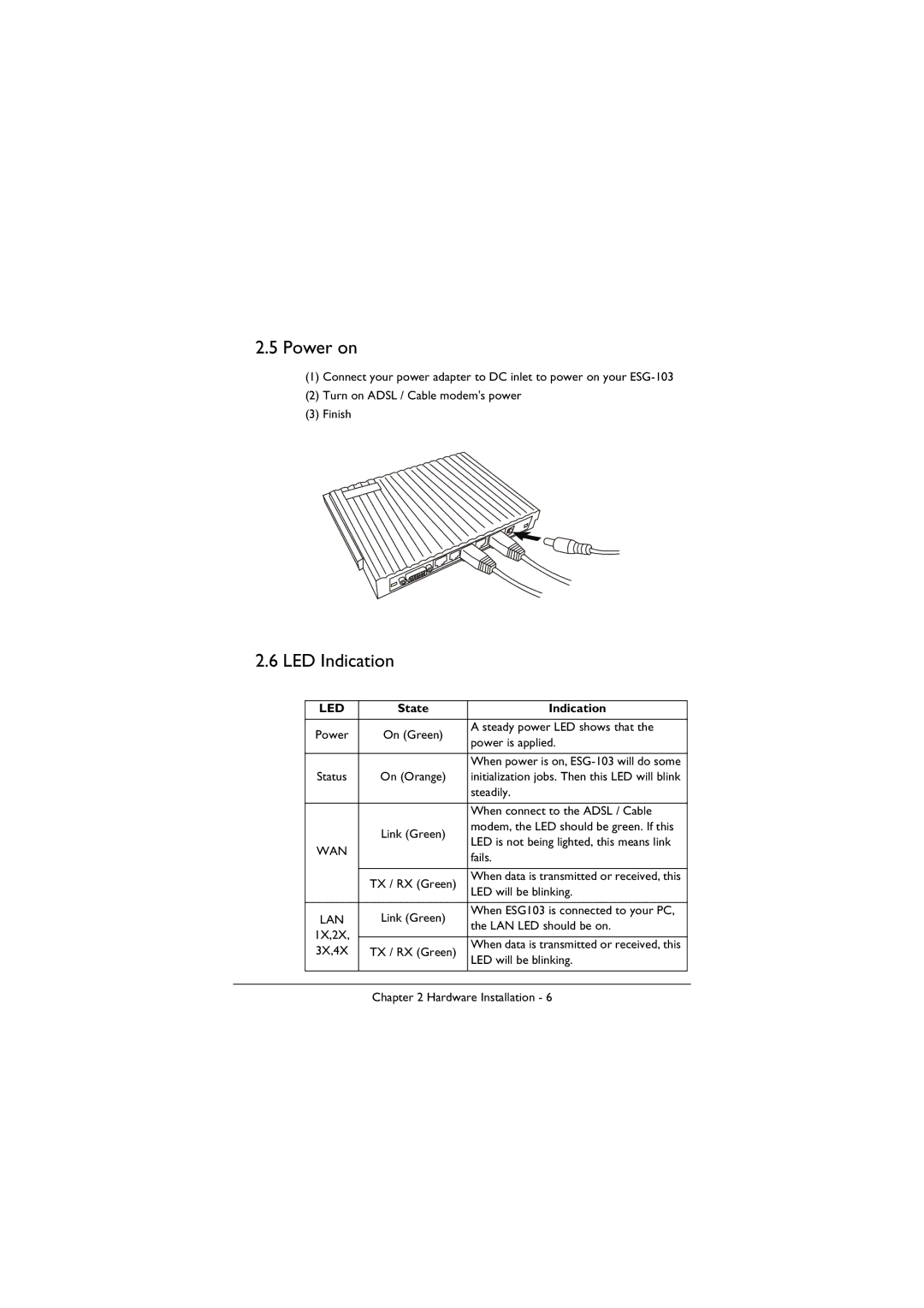 BenQ ESG-103 manual Power on, LED Indication, State Indication 