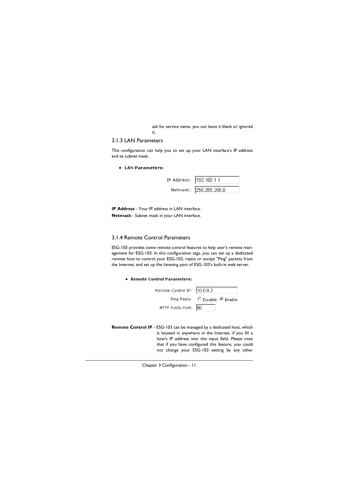 BenQ ESG-103 manual LAN Parameters, Remote Control Parameters 