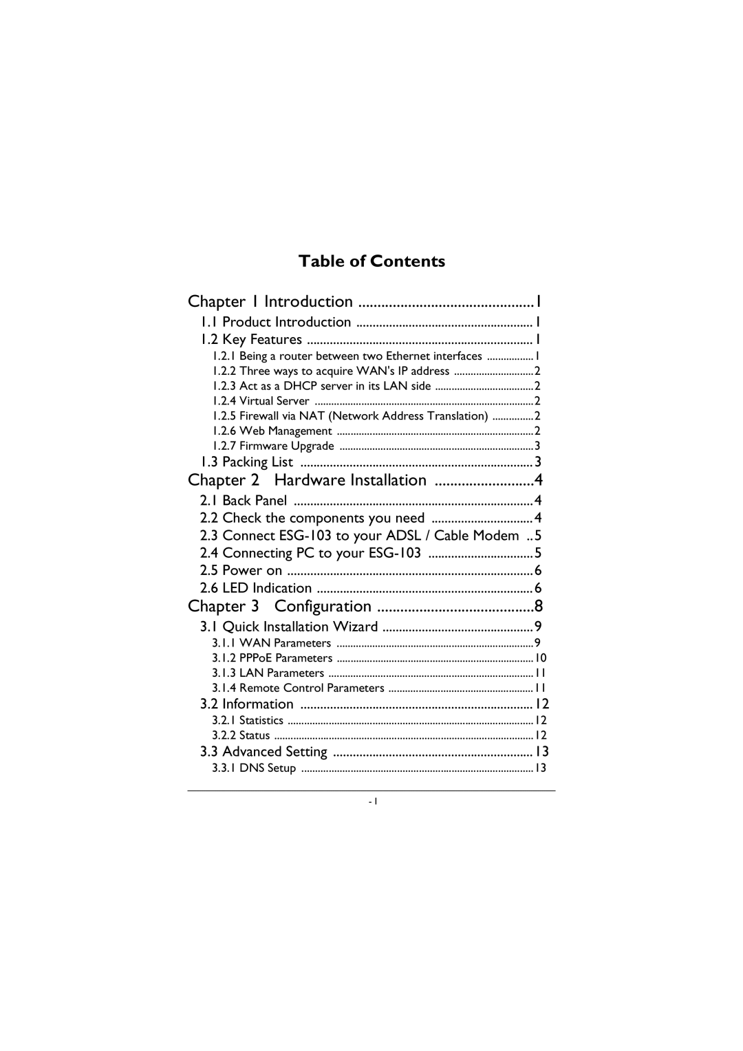 BenQ ESG-103 manual Table of Contents 