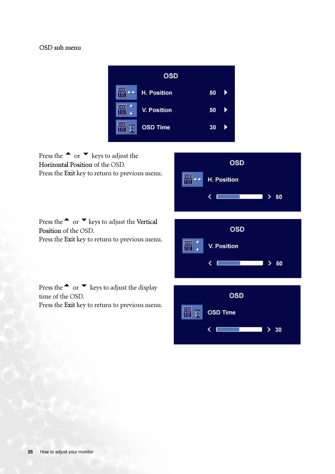 BenQ FP202W user manual OSD sub menu 