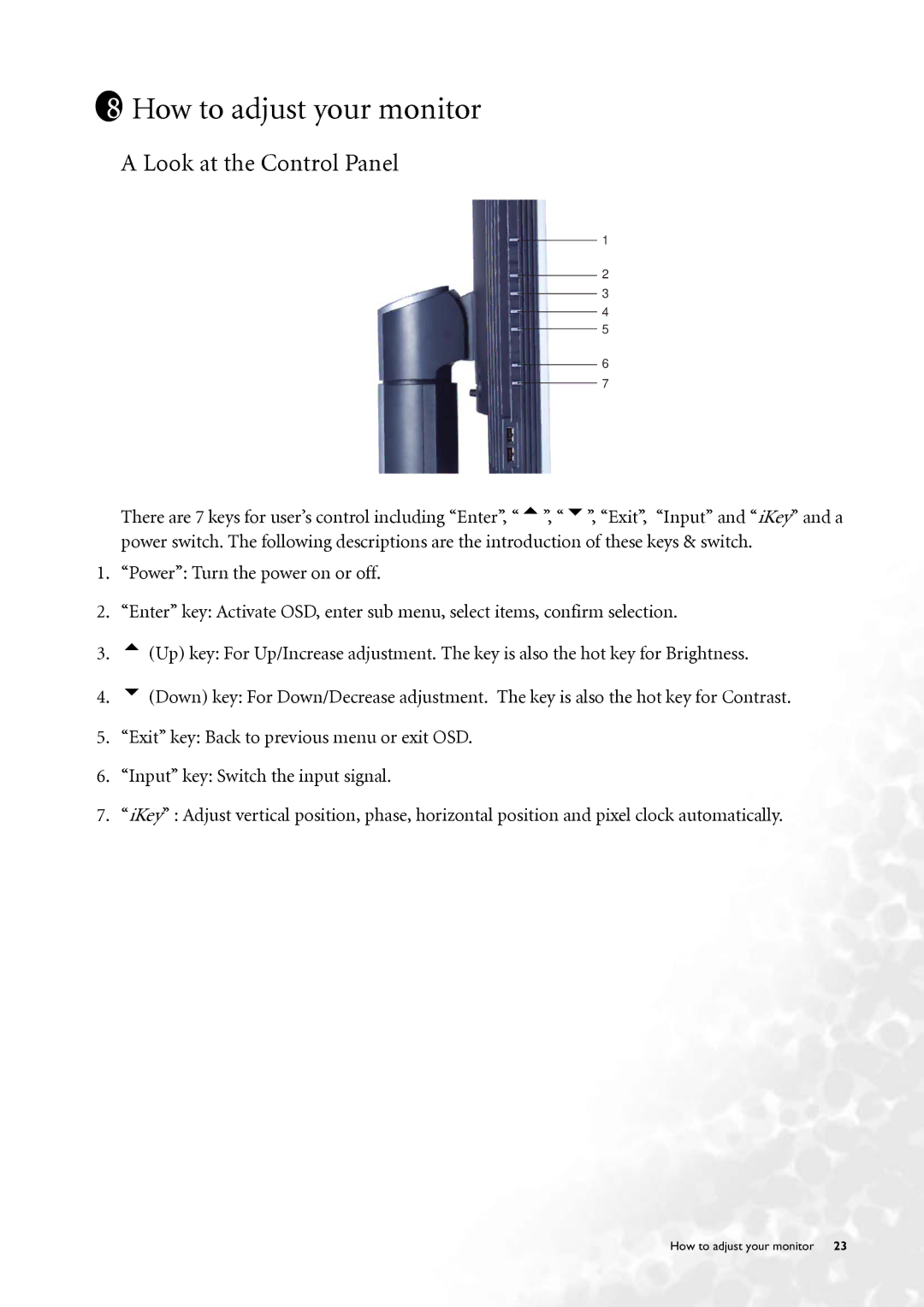 BenQ FP2091, FP2092 user manual How to adjust your monitor, Look at the Control Panel 