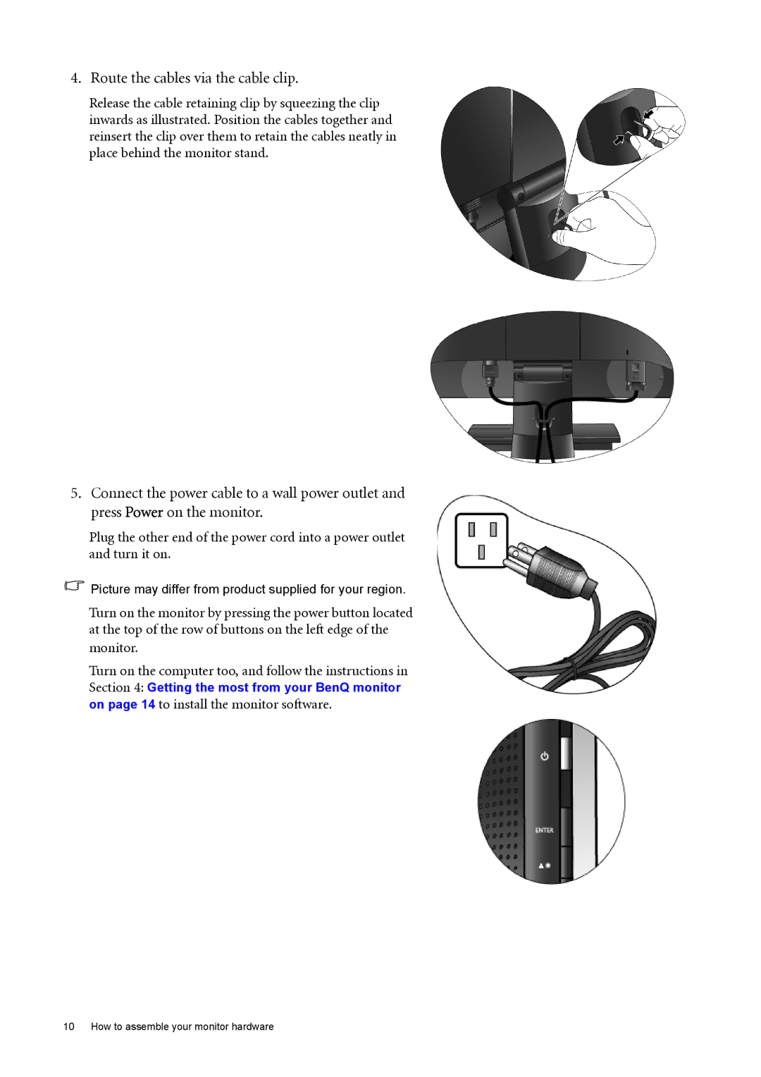 BenQ FP222W user manual Route the cables via the cable clip 