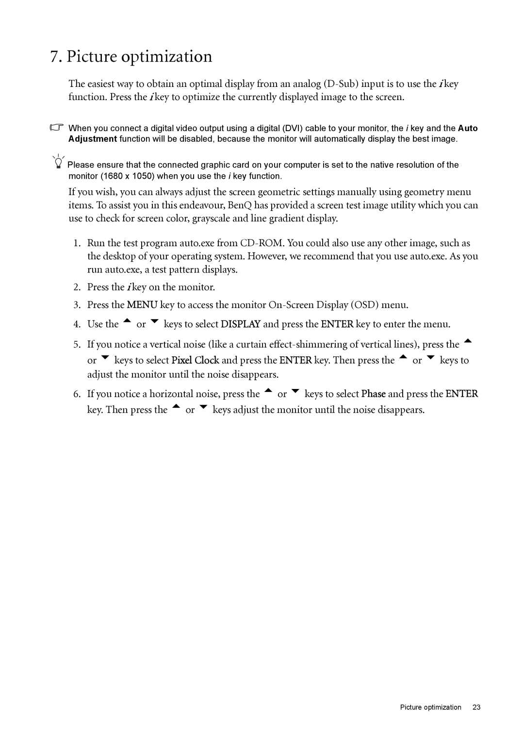 BenQ FP222W user manual Picture optimization 