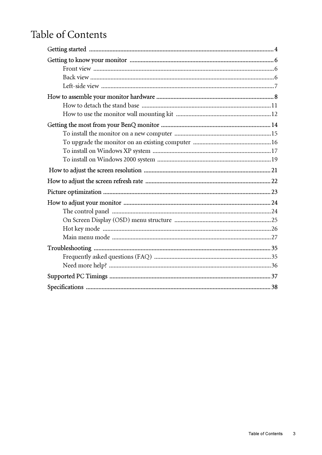 BenQ FP222W user manual Table of Contents 