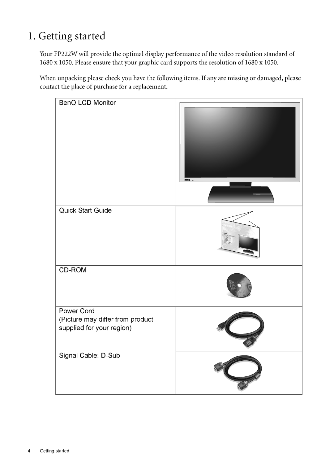 BenQ FP222W user manual Getting started, Cd-Rom 