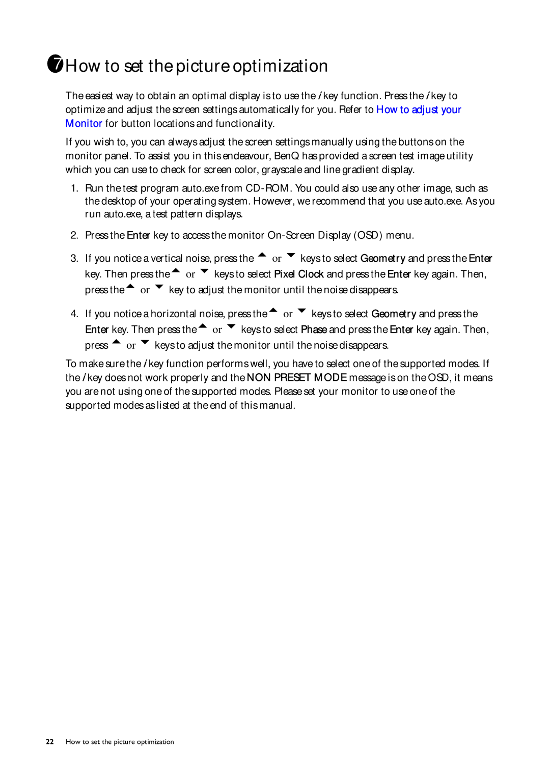 BenQ FP231W user manual 1711How to set the picture optimization 