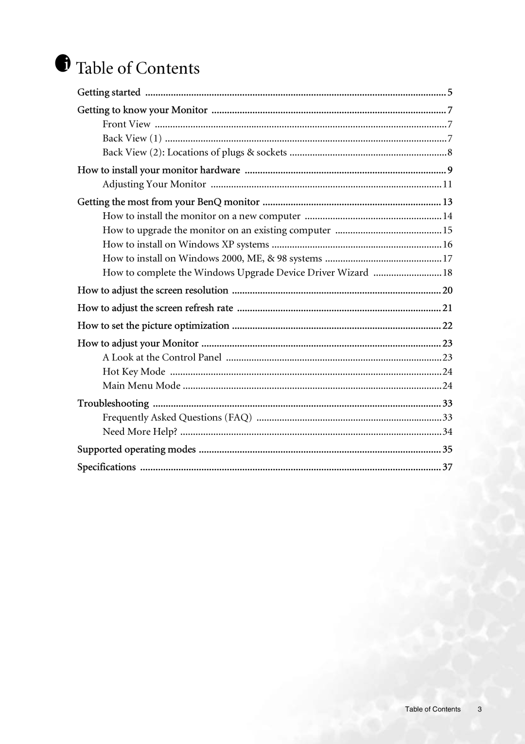 BenQ FP231W user manual Table of Contents 