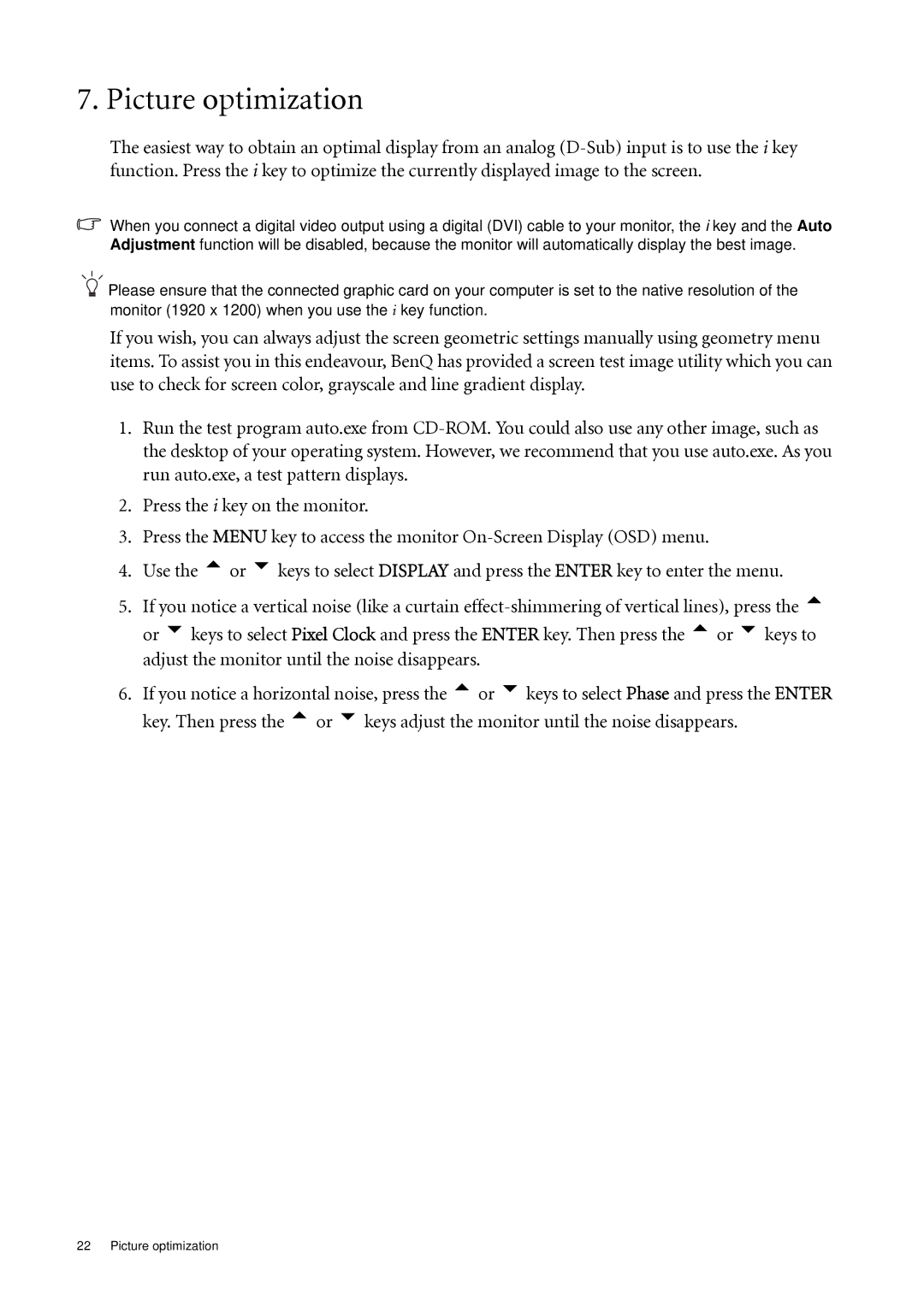 BenQ FP241VW user manual Picture optimization 