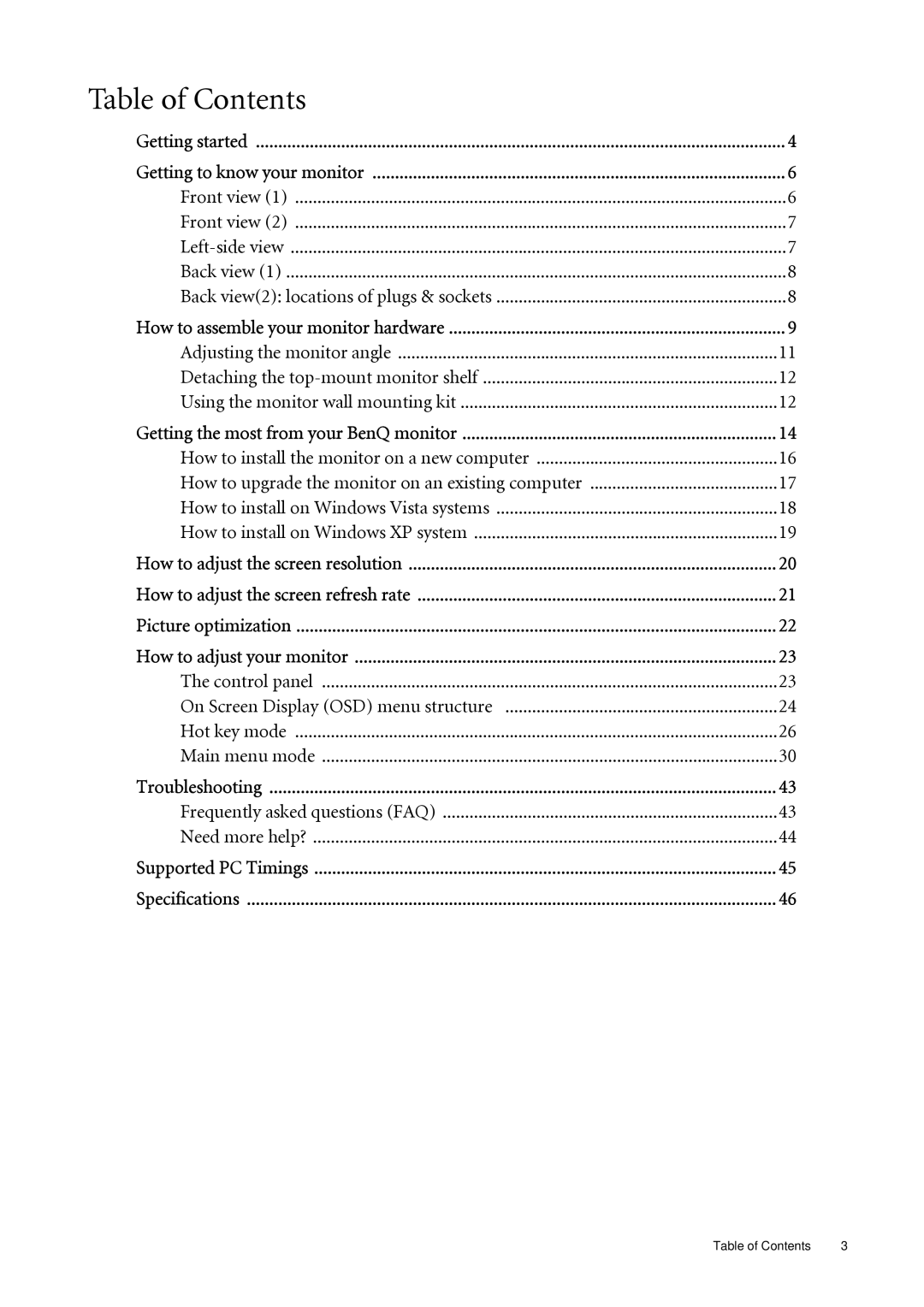 BenQ FP241VW user manual Table of Contents 